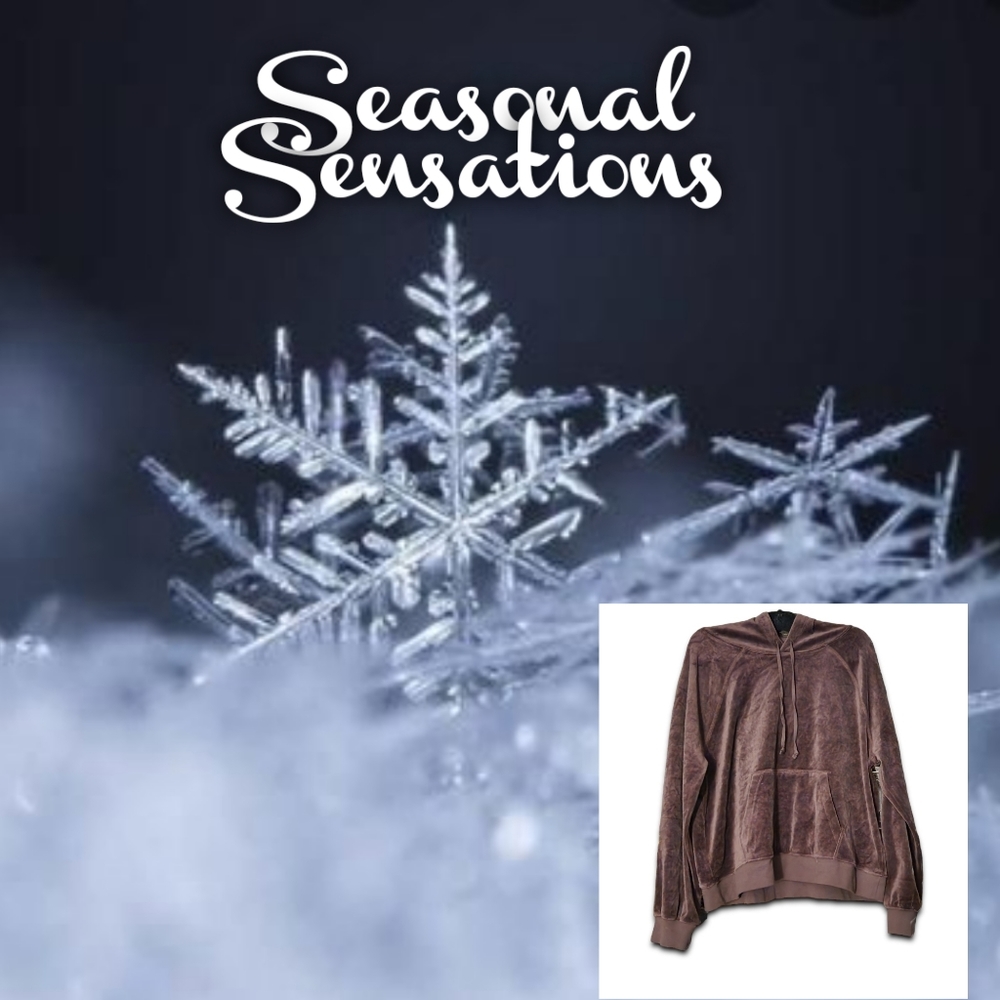 Seasonal Sensations: Velvety Velour Zip-Up Hoodie | Size: Large